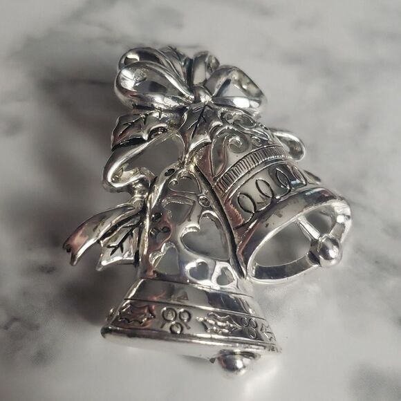 Silver Christmas Bells Brooche - Picture 4 of 5